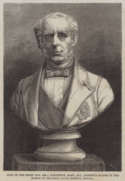 Byste av den høyre ærede Sir J Pakington, Baronet, MP, nylig plassert i Museum of the Royal Naval Hospital, Haslar (gravering) av English School