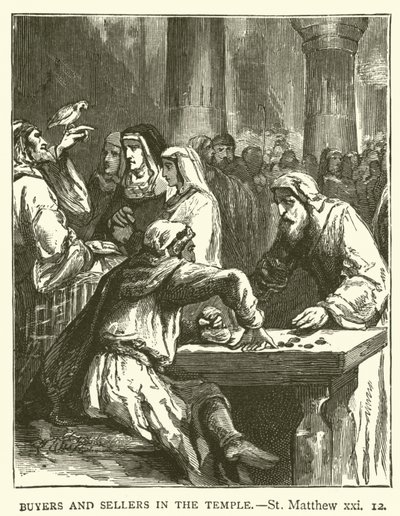 Kjøpere og selgere i templet, St Matthew, xxi av English School