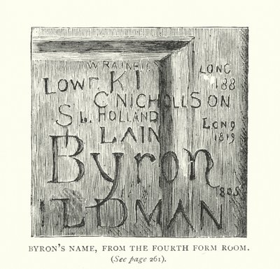 Byrons navn, fra fjerde klasserom (gravering) av English School