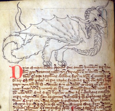 CCA-LitMs/D/10 fol. 24v Dragon, fra Bestiary av English School
