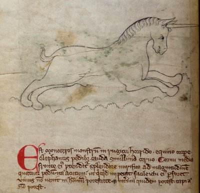 CCA-LitMs/D/10 fol. 2v Monoceros, fra Bestiary av English School