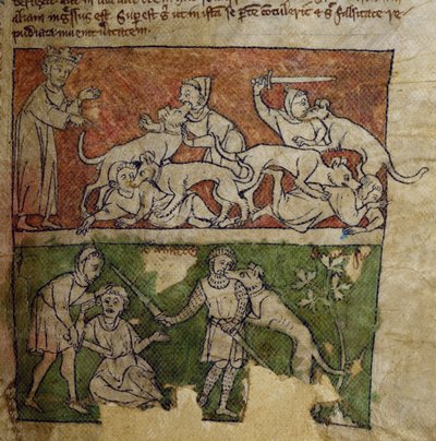 CCA-LitMs/D/10 fol. 6r Dog, fra Bestiary av English School