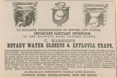 C Marsdens roterende vannklosett og effluvia-feller av English School