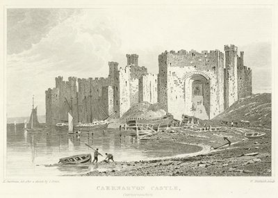 Caernarvon Castle, Caernarvonshire (gravering) av English School