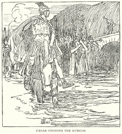 Cæsar krysser Rubicon (lito) av English School
