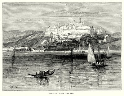 Cagliari, fra havet (gravering) av English School