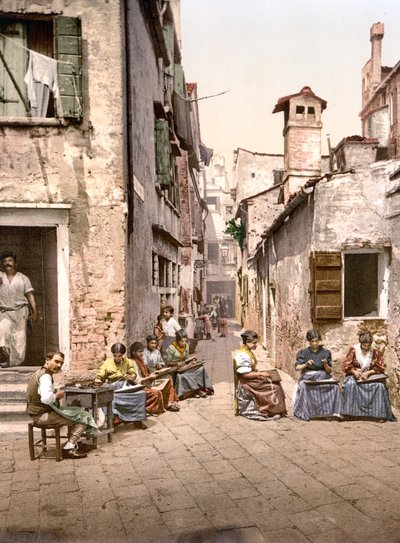 Calle dell Angelo a San Martino, Venezia (håndfarget bilde) av English School
