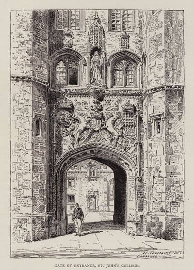 Cambridge: Gate of Entrance, St John's College (etsing) av English School