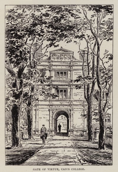 Cambridge: Gate of Virtue, Caius College (etsing) av English School