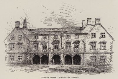 Cambridge: Pepysian Library, Magdalene College (etsing) av English School