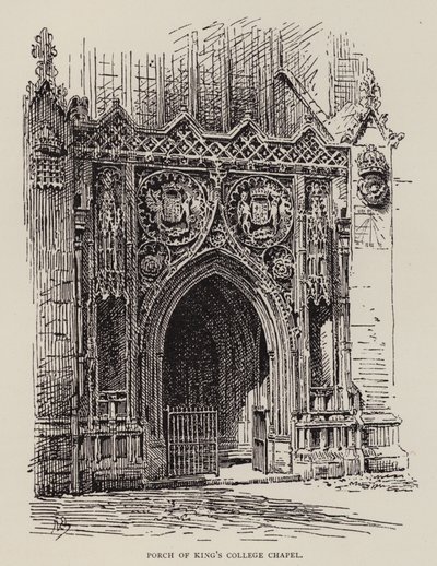 Cambridge: Porch of King's College Chapel (etsing) av English School
