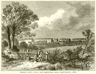 Camden Town, fra Hampstead Road, Marylebone, 1780 av English School