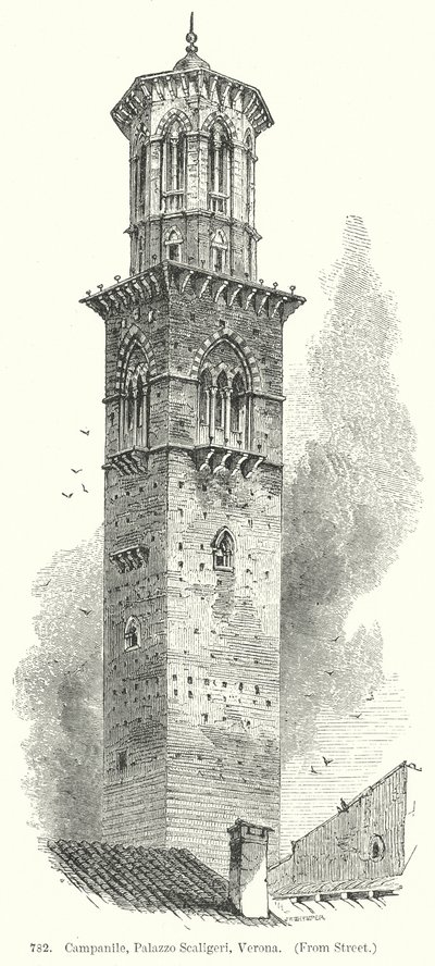 Klokketårn, Palazzo Scaligeri, Verona (gravering) av English School