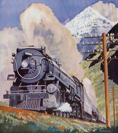 Canadian Pacific Railways quot;Dominionquot; i Rocky Mountains (fargelitografi) av English School