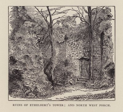 Canterbury: Ruinene av Ethelbert's Tower og North West Porch (litho) av English School