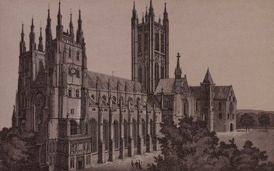Canterbury: Katedralen (litho) av English School