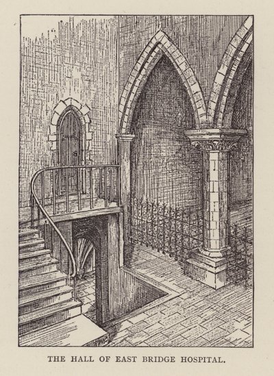 Canterbury: Hall of East Bridge Hospital (litho) av English School
