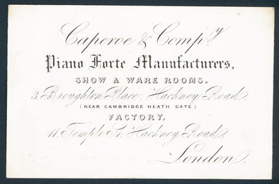 Caperoe & Company, produsenter av piano forte, handelskort av English School