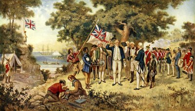 Kaptein Cook tok New South Wales i besittelse, 1770 av English School