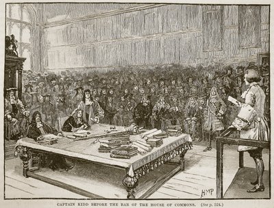 Kaptein Kidd foran baren i House of Commons, illustrasjon fra Cassells Illustrated History of England (sepia-bilde) av English School