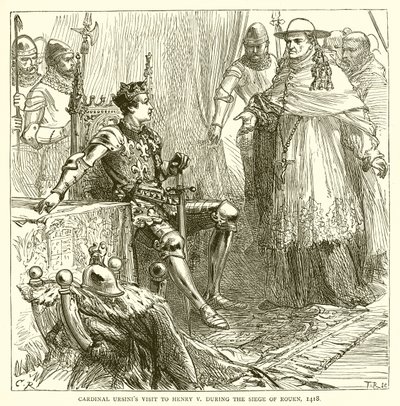 Kardinal Ursinis besøk til Henry V under beleiringen av Rouen, 1418 av English School
