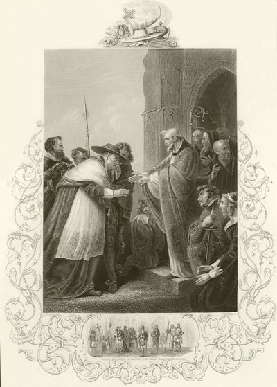 Kardinal Wolsey går inn i Abbey of Leicester av English School