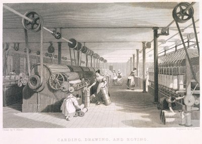 Kardieren, Zeichnungen und Roving-Textilien (Gravur) von English School
