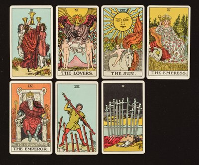 Kort fra et tarotsett, ca. 1809 (håndfarget litho) av English School