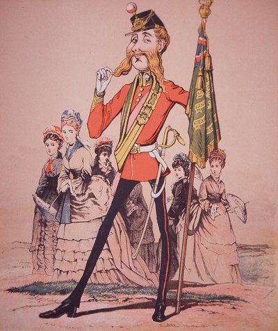 Karikatur av Infantry Subaltern med regimentfarger, fra 