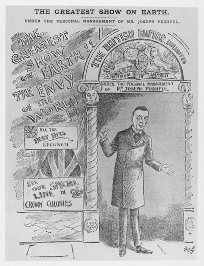 Karikatur av Joseph Chamberlain som kolonialsekretær, ca. 1900 av English School