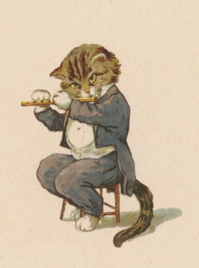 Katt som spiller fløyte (chromolitho) av English School