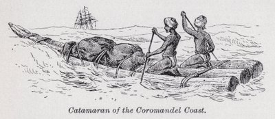 Katamaran på Coromandel Coast (litho) av English School