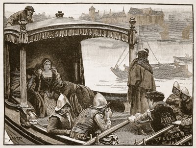 Catherine Howard blir formidlet til tårnet, illustrasjon fra Cassells Illustrated History of England (sepiafoto) av English School
