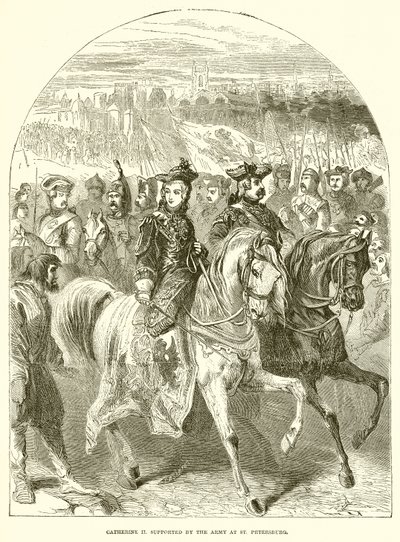 Katarina II. støttet av hæren i St. Petersburg av English School