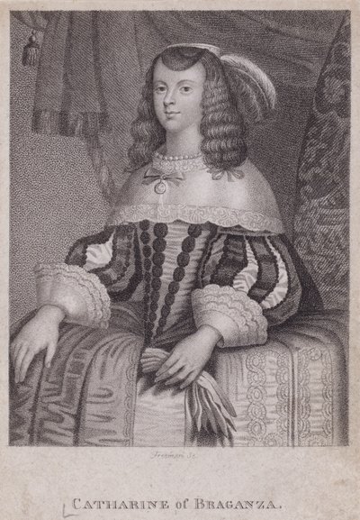 Katarina av Braganza, dronningkonsort av kong Charles II (gravering) av English School