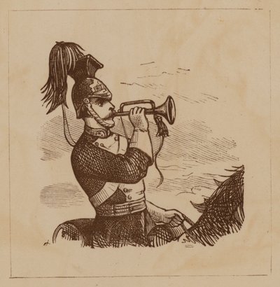 Kavalerisoldat blåser en bugle (litho) av English School