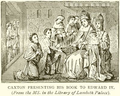 Caxton presenterer boken sin til Edward IV av English School