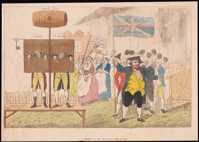 Cecil Wray i Pillory The Rights of the Commons, pub. 1784 (håndfarget gravering) av English School