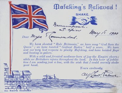 Feirer lindring av Mafeking, Sør-Afrika, Boer War av English School