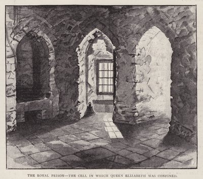 Celle i Tower of London der den fremtidige dronning Elizabeth I ble fengslet i 1554 under regjeringen til hennes halvsøster Mary I (litho) av English School