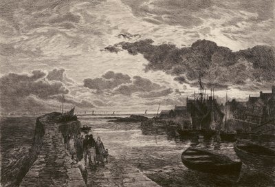 Cellardyke havn, etset av Chauvel, etter Sam Bough (lito) av English School