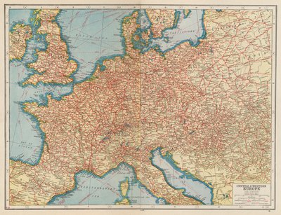 Sentral- og Vest-Europa, jernbaner (fargelitografi) av English School