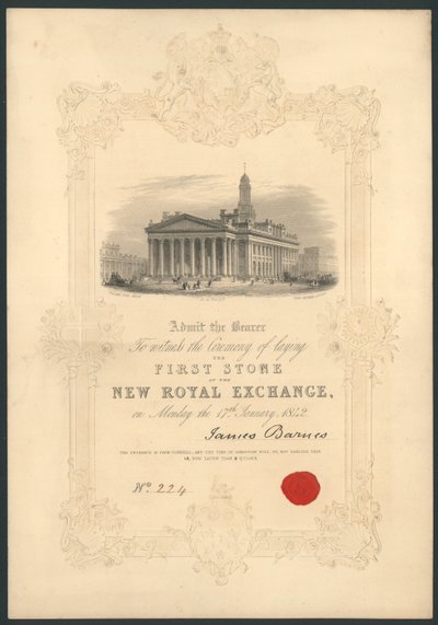 Seremoni for nedlegging av den første steinen til New Royal Exchange, London, 17. januar 1842 av English School