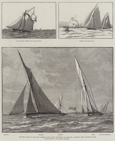 Channel Match of the New Thames Yacht Club, Southend til Harwich, med start fra Southend Pier (gravering) av English School