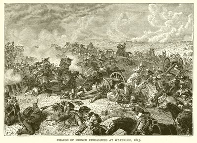 Anklagen for franske kyrassere ved Waterloo, 1815 av English School