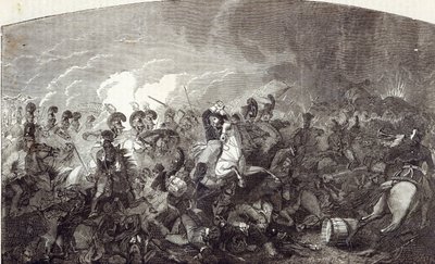 Anklagen for Lord Somersets Heavy Brigade ved Waterloo, og den franske hæren totalt forkastet, illustrasjon fra 