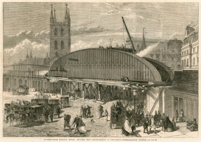 Charing Cross Railway fungerer: monsterjernsbjelkebro ved London Bridge Railway Station av English School