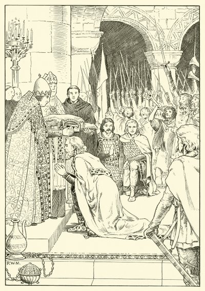 Charlemagne kronet på St Peters (blekk på papir) av English School