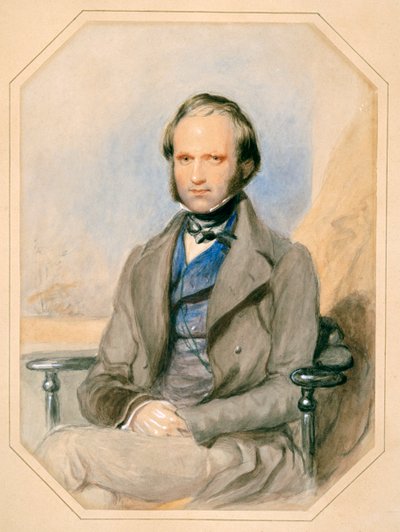 Charles Darwin (akvarell på papir) av English School