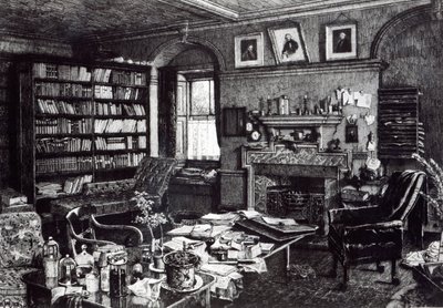 Charles Darwins studie ved Down House, 1882 av English School
